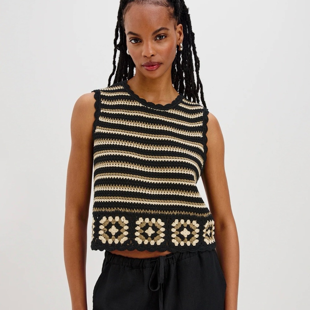 Rails Black and Cream Crocheted Crop Top